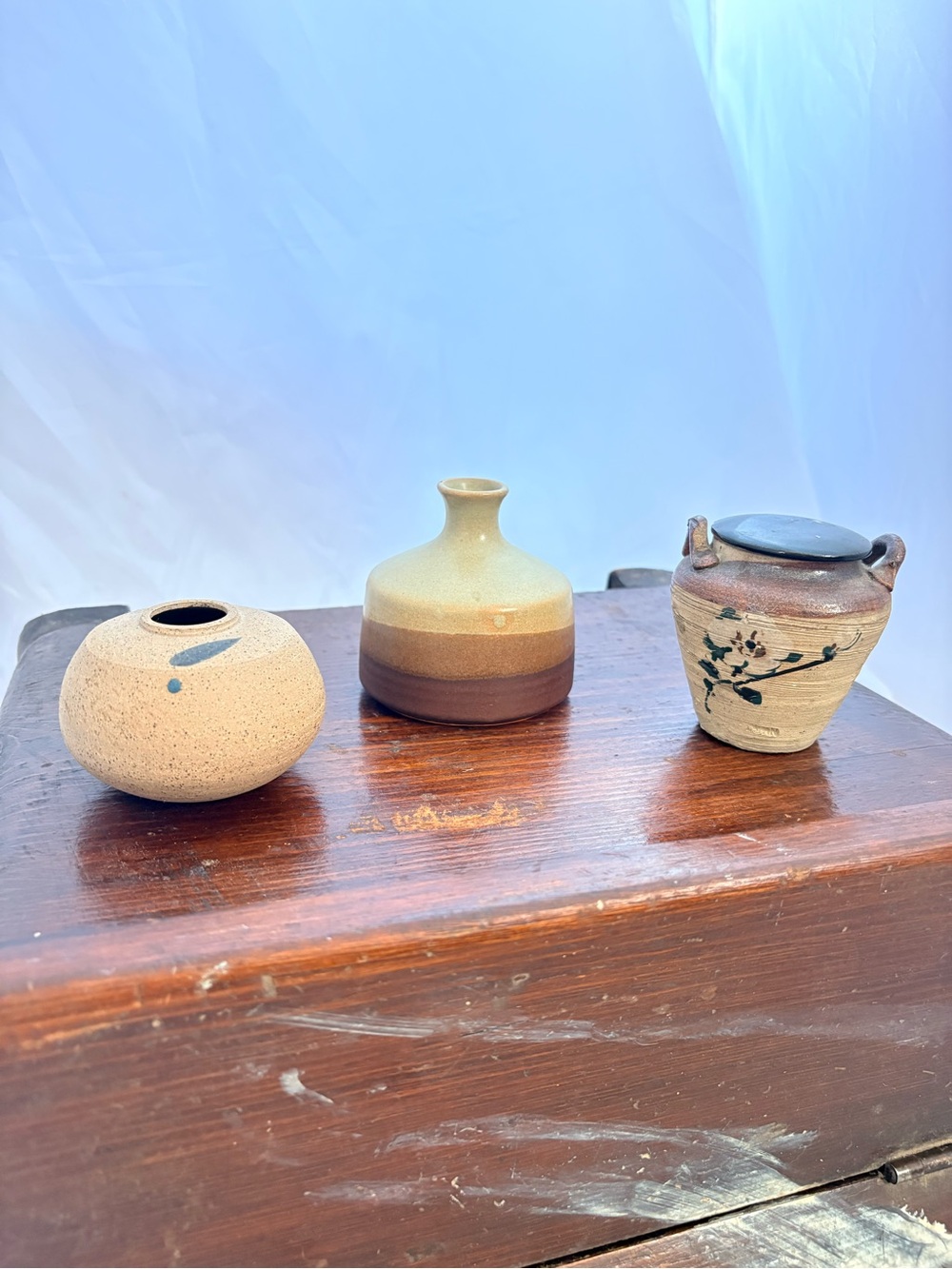 Vintage Ceramic Vase Trio - Natural Brown and Cream